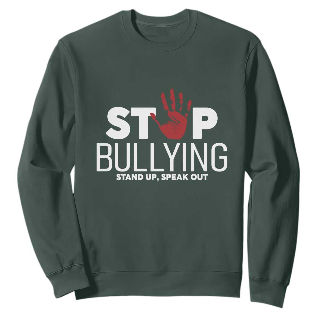 Anti Bullying Awareness Sweatshirt Stop Bullying Stand Up Speak Out Hand Prints TS11 Dark Forest Green Print Your Wear