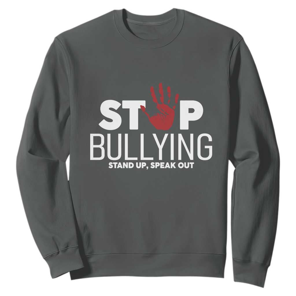 Anti Bullying Awareness Sweatshirt Stop Bullying Stand Up Speak Out Hand Prints TS11 Dark Heather Print Your Wear