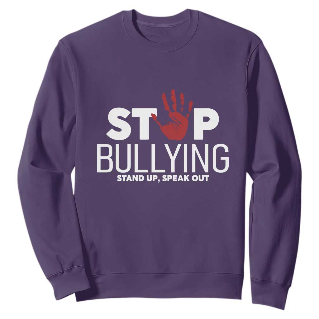 Anti Bullying Awareness Sweatshirt Stop Bullying Stand Up Speak Out Hand Prints TS11 Purple Print Your Wear