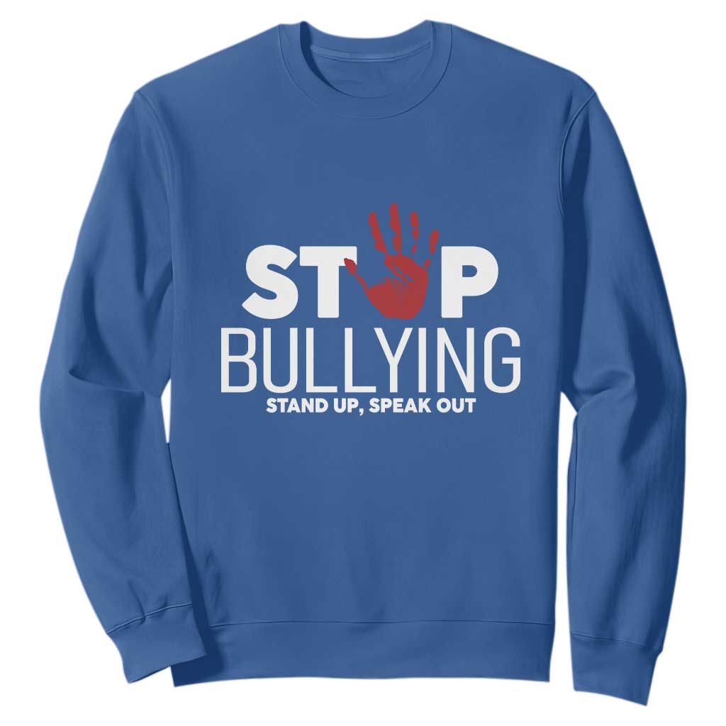 Anti Bullying Awareness Sweatshirt Stop Bullying Stand Up Speak Out Hand Prints TS11 Royal Blue Print Your Wear