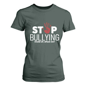 Anti Bullying Awareness T Shirt For Women Stop Bullying Stand Up Speak Out Hand Prints TS11 Dark Forest Green Print Your Wear