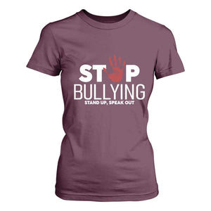 Anti Bullying Awareness T Shirt For Women Stop Bullying Stand Up Speak Out Hand Prints TS11 Maroon Print Your Wear