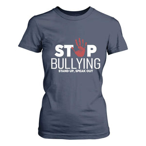 Anti Bullying Awareness T Shirt For Women Stop Bullying Stand Up Speak Out Hand Prints TS11 Navy Print Your Wear