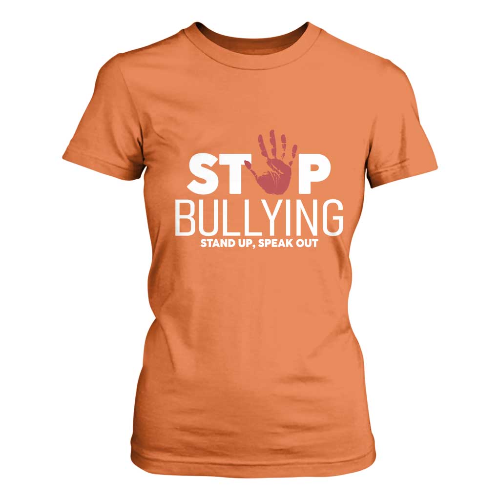 Anti Bullying Awareness T Shirt For Women Stop Bullying Stand Up Speak Out Hand Prints TS11 Orange Print Your Wear