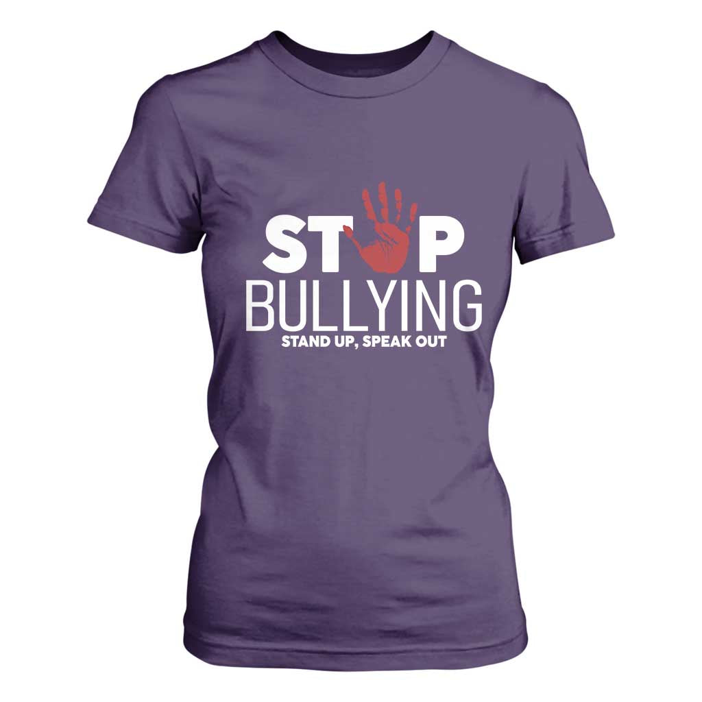 Anti Bullying Awareness T Shirt For Women Stop Bullying Stand Up Speak Out Hand Prints TS11 Purple Print Your Wear