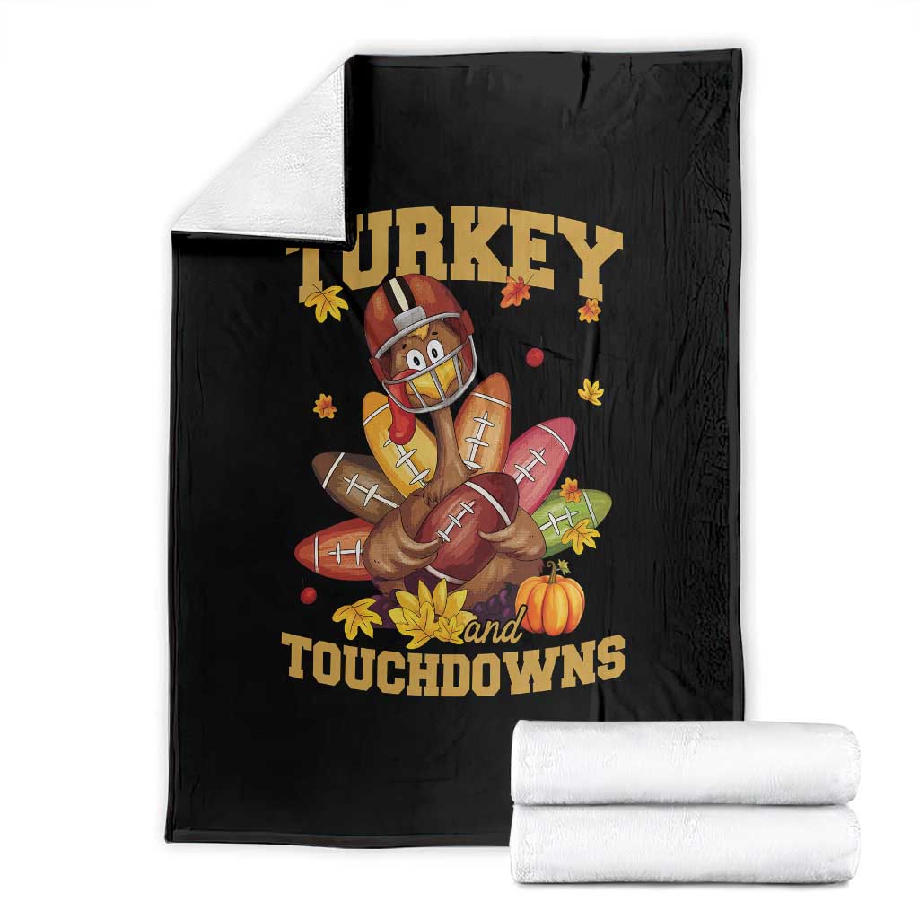 Funny Turkey And Touchdowns Throw Blanket Thanksgiving American Football Fall Season TS11 Black Print Your Wear