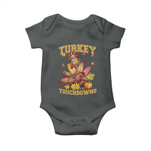 Funny Turkey And Touchdowns Baby Onesie Thanksgiving American Football Fall Season - Print Your Wear