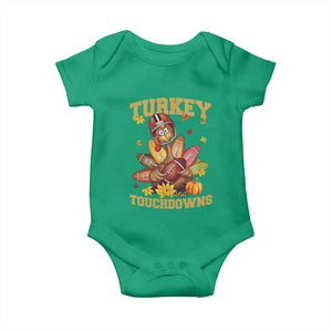 Funny Turkey And Touchdowns Baby Onesie Thanksgiving American Football Fall Season - Print Your Wear