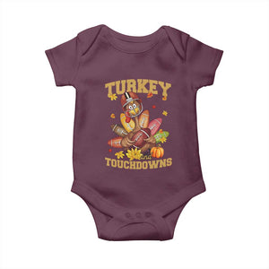 Funny Turkey And Touchdowns Baby Onesie Thanksgiving American Football Fall Season - Print Your Wear