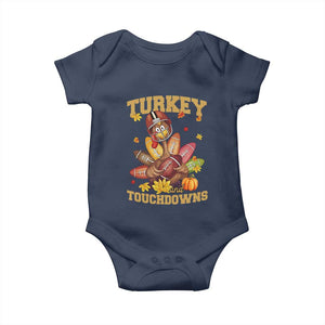 Funny Turkey And Touchdowns Baby Onesie Thanksgiving American Football Fall Season - Print Your Wear