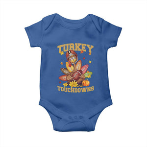 Funny Turkey And Touchdowns Baby Onesie Thanksgiving American Football Fall Season - Print Your Wear