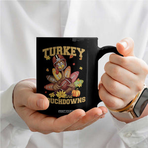 Funny Turkey And Touchdowns Coffee Mug Thanksgiving American Football Fall Season - Print Your Wear