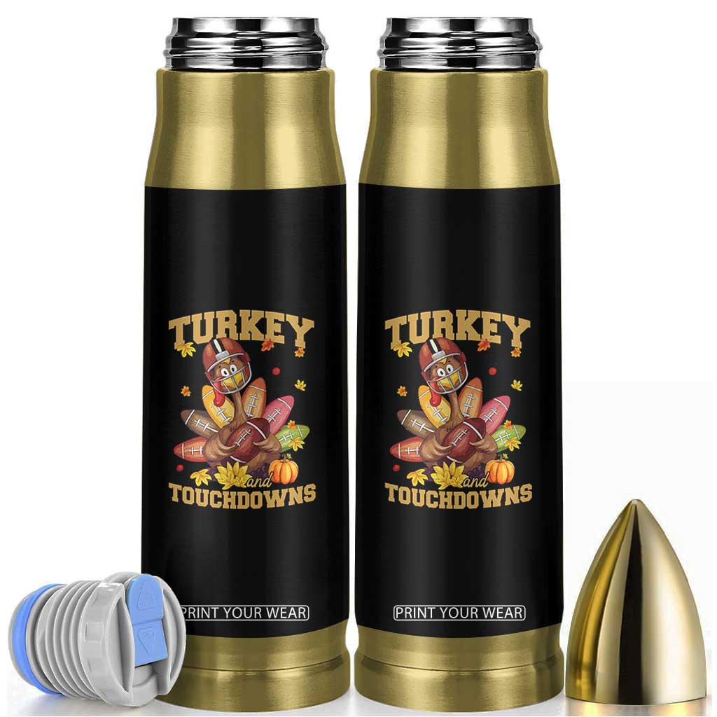 Funny Turkey And Touchdowns Bullet Tumbler Thanksgiving American Football Fall Season TS11 Black Print Your Wear