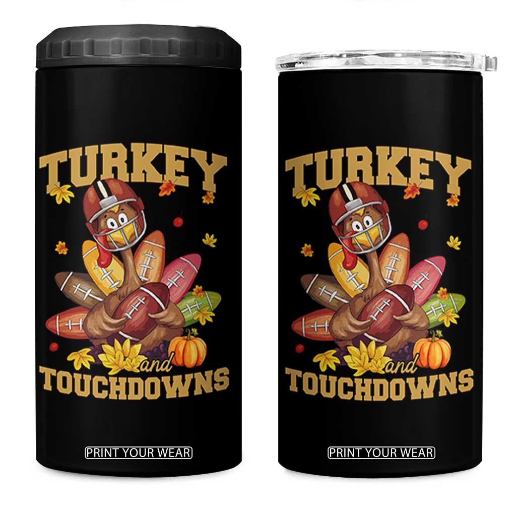 Funny Turkey And Touchdowns 4 in 1 Can Cooler Tumbler Thanksgiving American Football Fall Season - Print Your Wear