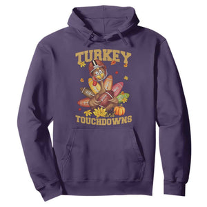 Funny Turkey And Touchdowns Hoodie Thanksgiving American Football Fall Season - Print Your Wear