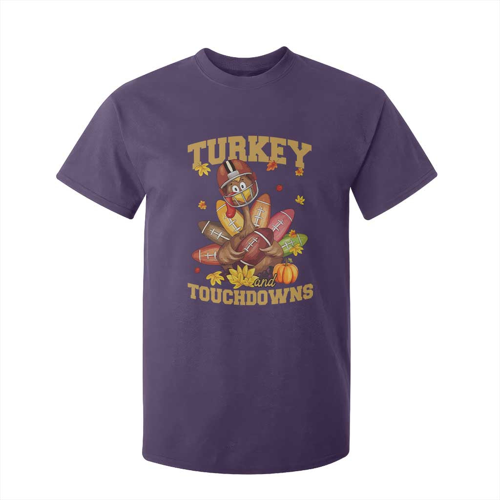 Funny Turkey And Touchdowns T Shirt For Kid Thanksgiving American Football Fall Season TS11 Purple Print Your Wear