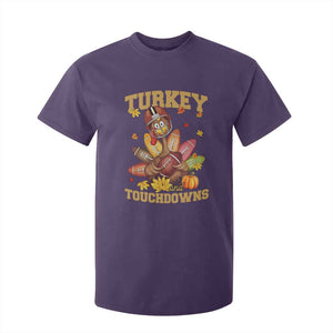 Funny Turkey And Touchdowns T Shirt For Kid Thanksgiving American Football Fall Season - Print Your Wear