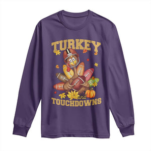 Funny Turkey And Touchdowns Long Sleeve Shirt Thanksgiving American Football Fall Season - Print Your Wear