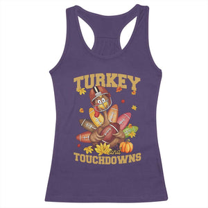 Funny Turkey And Touchdowns Racerback Tank Top Thanksgiving American Football Fall Season - Print Your Wear