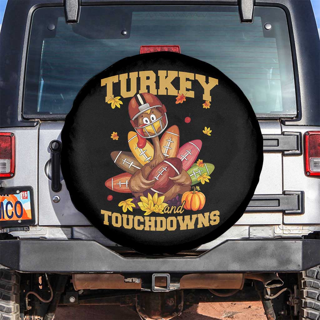 Funny Turkey And Touchdowns Spare Tire Cover Thanksgiving American Football Fall Season TS11 No hole Black Print Your Wear