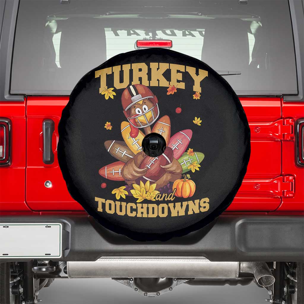 Funny Turkey And Touchdowns Spare Tire Cover Thanksgiving American Football Fall Season TS11 Black Print Your Wear