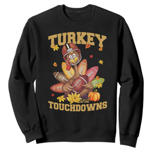 Funny Turkey And Touchdowns Sweatshirt Thanksgiving American Football Fall Season TS11 Black Print Your Wear