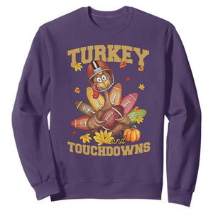 Funny Turkey And Touchdowns Sweatshirt Thanksgiving American Football Fall Season TS11 Purple Print Your Wear