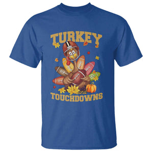 Funny Turkey And Touchdowns T Shirt Thanksgiving American Football Fall Season TS11 Royal Blue Print Your Wear
