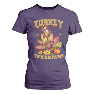 Funny Turkey And Touchdowns T Shirt For Women Thanksgiving American Football Fall Season - Print Your Wear