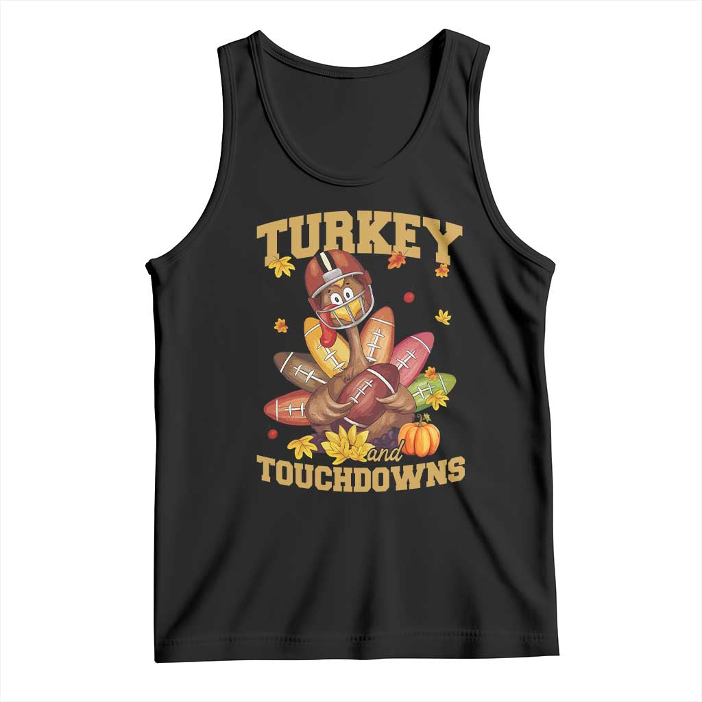 Funny Turkey And Touchdowns Tank Top Thanksgiving American Football Fall Season TS11 Black Print Your Wear