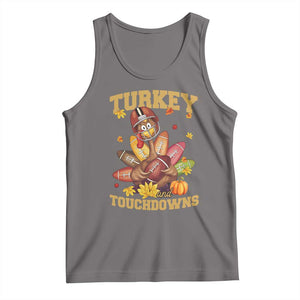 Funny Turkey And Touchdowns Tank Top Thanksgiving American Football Fall Season - Print Your Wear