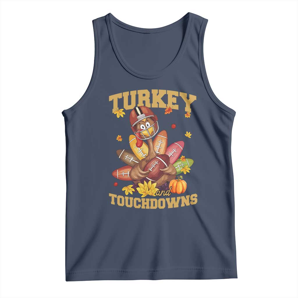 Funny Turkey And Touchdowns Tank Top Thanksgiving American Football Fall Season TS11 Navy Print Your Wear