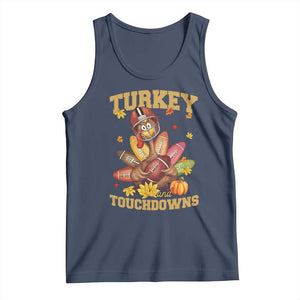 Funny Turkey And Touchdowns Tank Top Thanksgiving American Football Fall Season TS11 Navy Print Your Wear