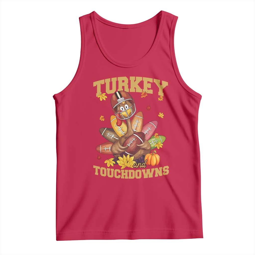 Funny Turkey And Touchdowns Tank Top Thanksgiving American Football Fall Season TS11 Red Print Your Wear