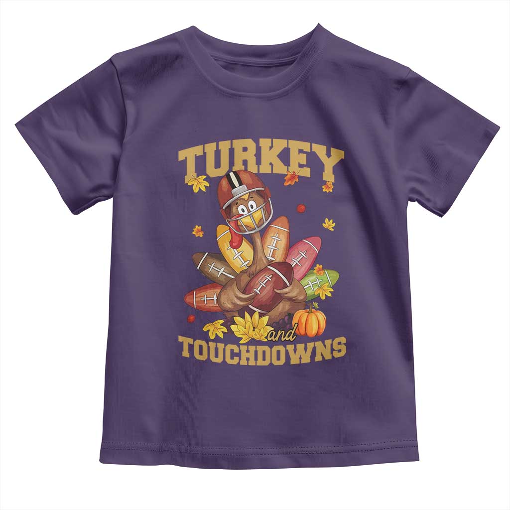 Funny Turkey And Touchdowns Toddler T Shirt Thanksgiving American Football Fall Season TS11 Purple Print Your Wear