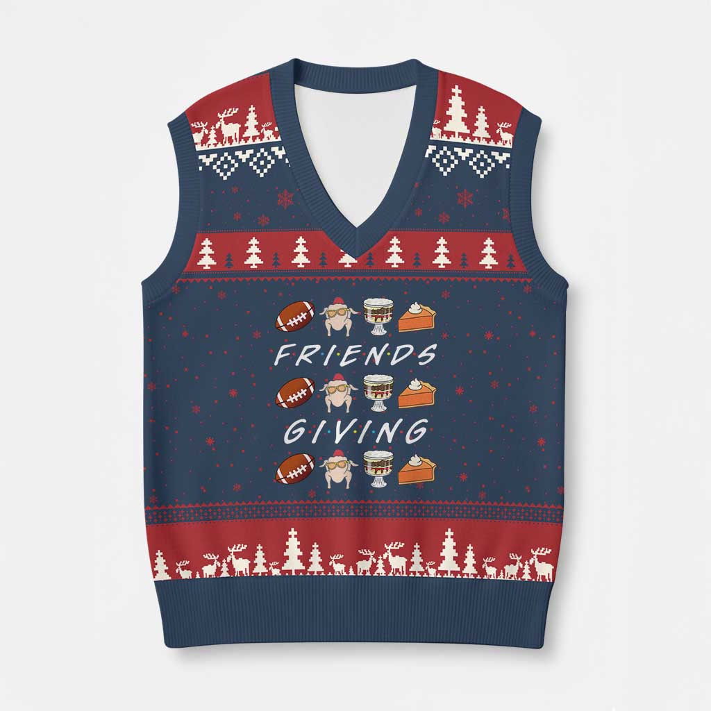 Funny Thanksgiving Thankful Friends Giving Party V-Neck Knit Sweater Vest TS11 Navy Red Print Your Wear