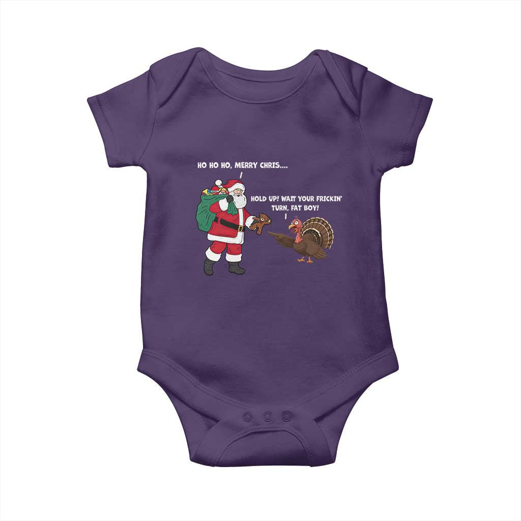 Funny Thanksgiving Christmas Baby Onesie Wait Your Turn Fat Boy Santa Turkey Thanksmas TS11 Purple Print Your Wear