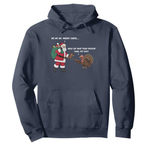 Funny Thanksgiving Christmas Hoodie Wait Your Turn Fat Boy Santa Turkey Thanksmas TS11 Navy Print Your Wear