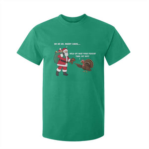 Funny Thanksgiving Christmas T Shirt For Kid Wait Your Turn Fat Boy Santa Turkey Thanksmas TS11 Irish Green Print Your Wear