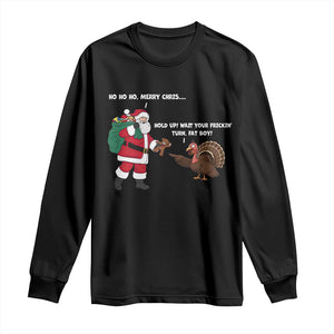 Funny Thanksgiving Christmas Long Sleeve Shirt Wait Your Turn Fat Boy Santa Turkey Thanksmas TS11 Black Print Your Wear