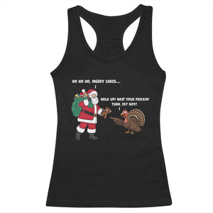 Funny Thanksgiving Christmas Racerback Tank Top Wait Your Turn Fat Boy Santa Turkey Thanksmas TS11 Black Print Your Wear