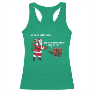 Funny Thanksgiving Christmas Racerback Tank Top Wait Your Turn Fat Boy Santa Turkey Thanksmas TS11 Irish Green Print Your Wear