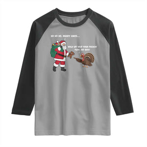 Funny Thanksgiving Christmas Raglan Shirt Wait Your Turn Fat Boy Santa Turkey Thanksmas TS11 Sport Gray Black Print Your Wear