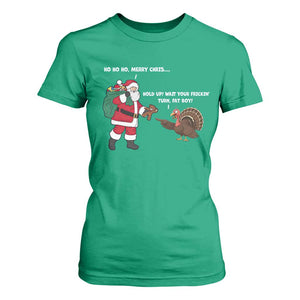 Funny Thanksgiving Christmas T Shirt For Women Wait Your Turn Fat Boy Santa Turkey Thanksmas TS11 Irish Green Print Your Wear