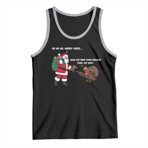 Funny Thanksgiving Christmas Tank Top Wait Your Turn Fat Boy Santa Turkey Thanksmas - Print Your Wear