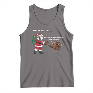 Funny Thanksgiving Christmas Tank Top Wait Your Turn Fat Boy Santa Turkey Thanksmas TS11 Deep Heather Print Your Wear