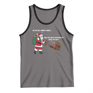 Funny Thanksgiving Christmas Tank Top Wait Your Turn Fat Boy Santa Turkey Thanksmas TS11 Deep Heather Black Print Your Wear