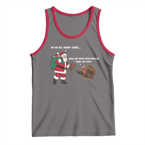 Funny Thanksgiving Christmas Tank Top Wait Your Turn Fat Boy Santa Turkey Thanksmas - Print Your Wear