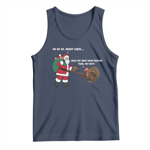 Funny Thanksgiving Christmas Tank Top Wait Your Turn Fat Boy Santa Turkey Thanksmas TS11 Navy Print Your Wear