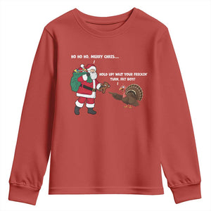 Funny Thanksgiving Christmas Youth Sweatshirt Wait Your Turn Fat Boy Santa Turkey Thanksmas TS11 Red Print Your Wear